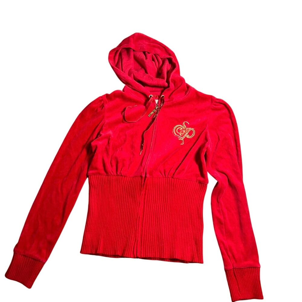 South Pole Velour Full Zip Hoodie Red Y2K Women’s Medium